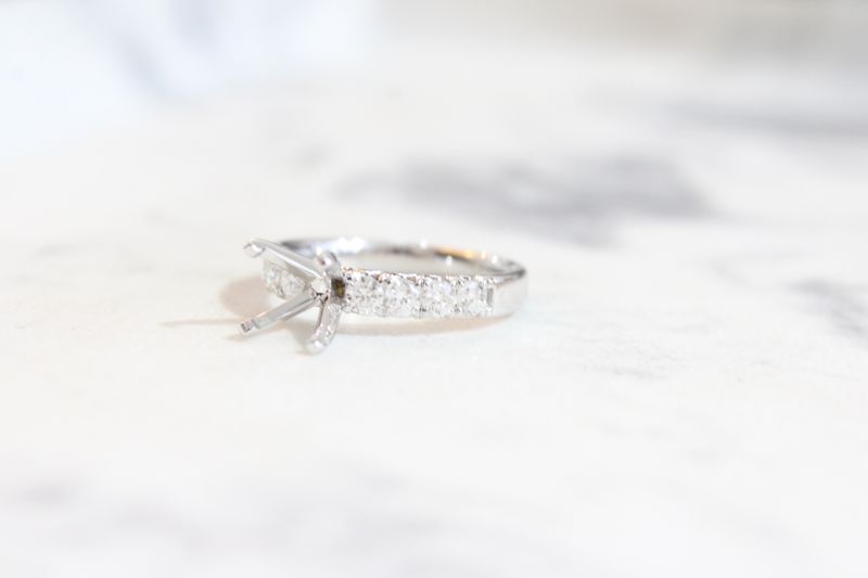 18K White Gold .67ct Diamond Straight Shank Ring Mounting, 8 Round Diamonds 18K White Gold .67ct Diamond Straight Shank Ring Mounting, 8 Round Diamonds