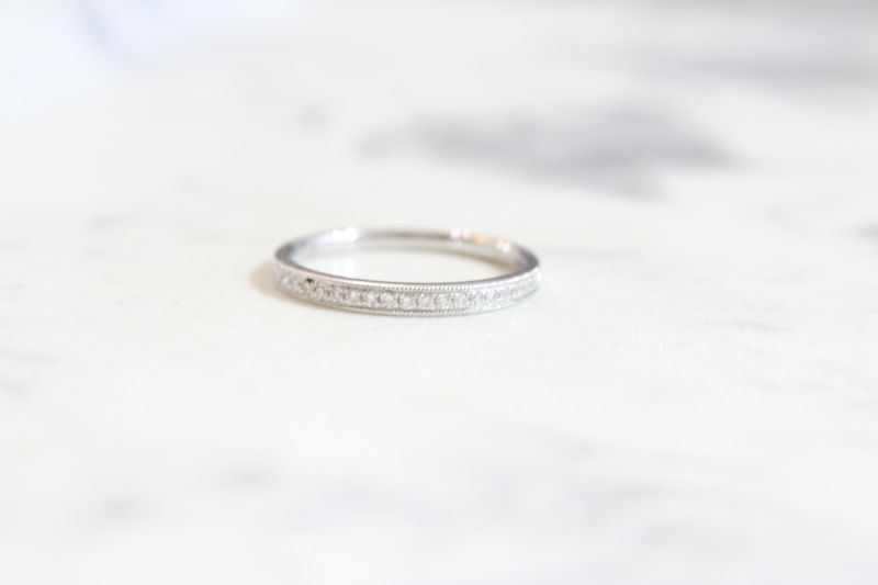 18K White Gold .12ct Diamond Milgrain Straight Band, 19 Round Diamonds 18K White Gold .12ct Diamond Milgrain Straight Band, 19 Round Diamonds