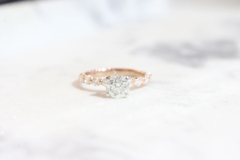 14K Rose Gold 1.48cts Diamond Shared Prong Mounting, 10 Round Diamonds, 1 @ 1.02ct 14K Rose Gold 1.48cts Diamond Shared Prong Mounting, 10 Round Diamonds, 1 @ 1.02ct