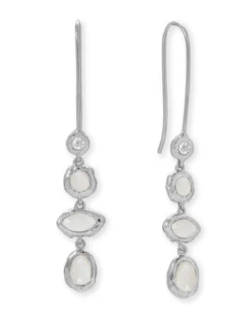 Sterling Silver Rhodium Plated Round and Marquis Moon stone Earrings Sterling Silver Rhodium Plated Round and Marquis Moon stone Earrings