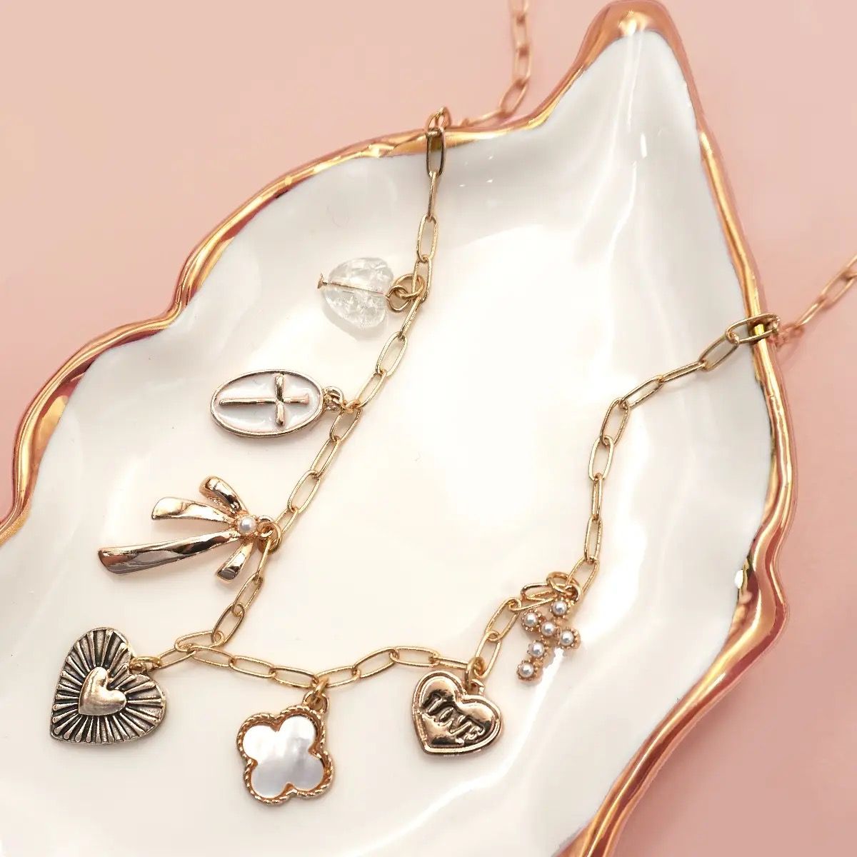 CHARM NECKLACE CLOVER BOW CROSS HEART CHARM NECKLACE CLOVER BOW CROSS HEART