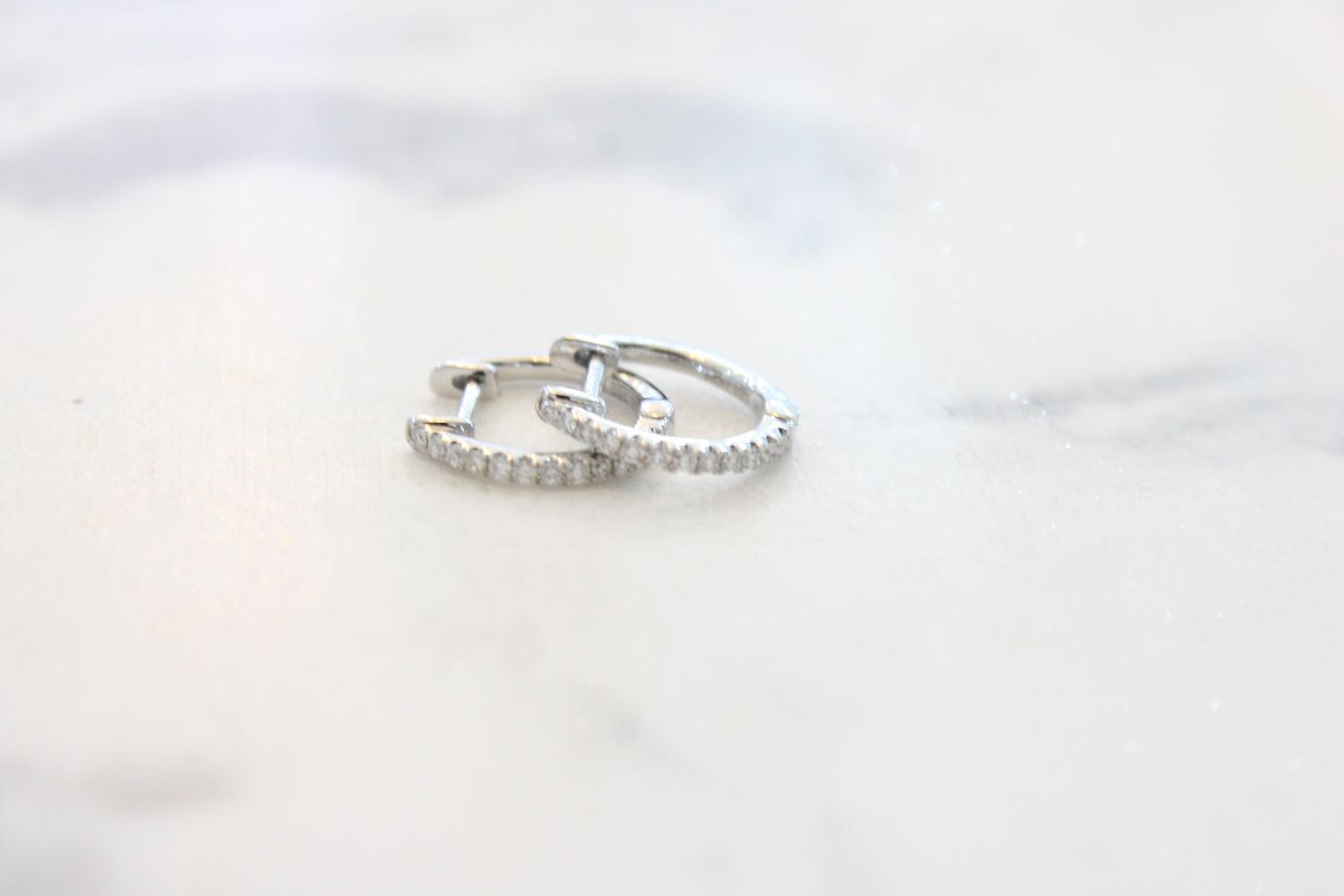 14K White Gold Diamond Huggie Hoop Earrings .12ct 14K White Gold Diamond Huggie Hoop Earrings .12ct