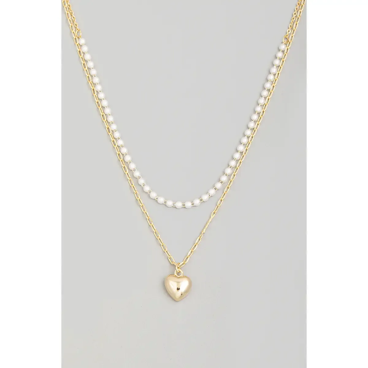 Chain Bead Layered Heart Pendant Necklace Chain Bead Layered Heart Pendant Necklace