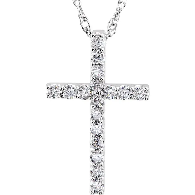 14kt White Gold 1/6 CTW Natural Diamond Petite Cross Necklace 14kt White Gold 1/6 CTW Natural Diamond Petite Cross Necklace