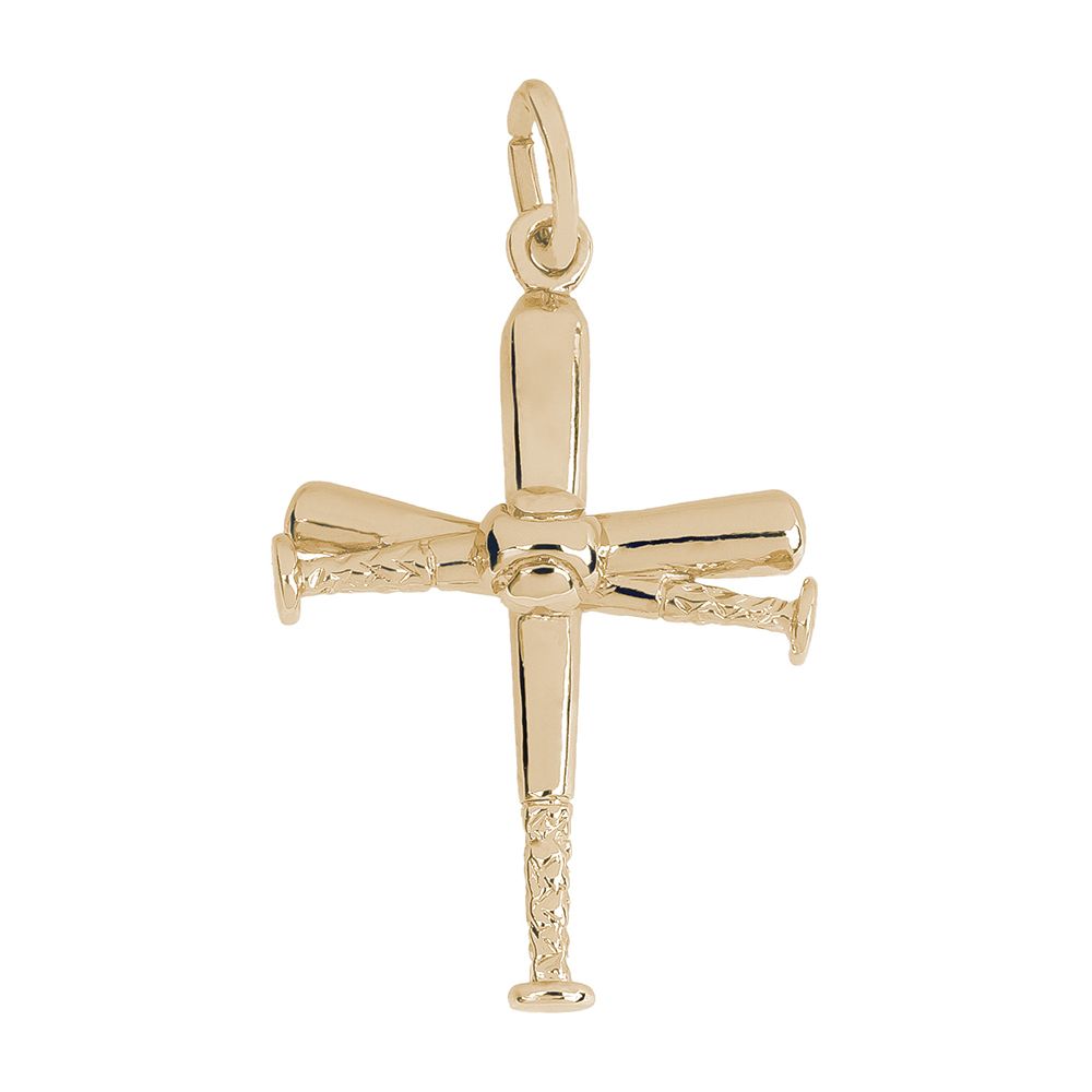 Baseball Bat Cross Charm Silver with Gold Plating Baseball Bat Cross Charm Silver with Gold Plating