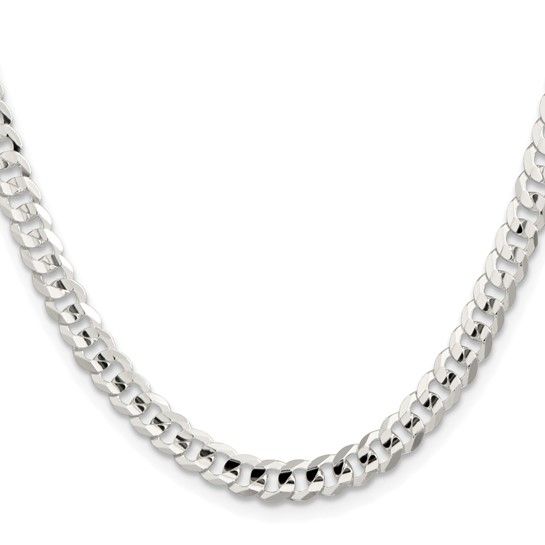 Sterling Silver Rhodium-plated 7.8mm Concave Beveled Curb Chain, 20in Sterling Silver Rhodium-plated 7.8mm Concave Beveled Curb Chain, 20in