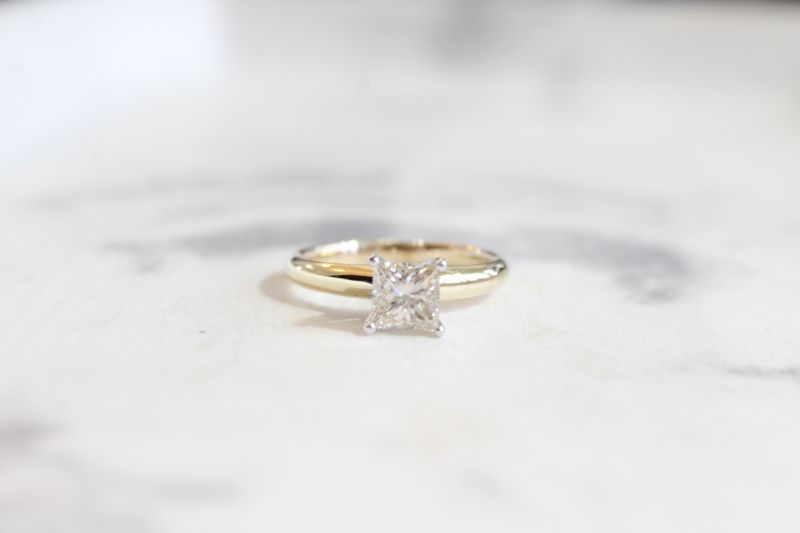 14kt Yellow Gold 1.01ct Princess Cut Champaign Diamond Solitaire, VS1, M 14kt Yellow Gold 1.01ct Princess Cut Champaign Diamond Solitaire, VS1, M