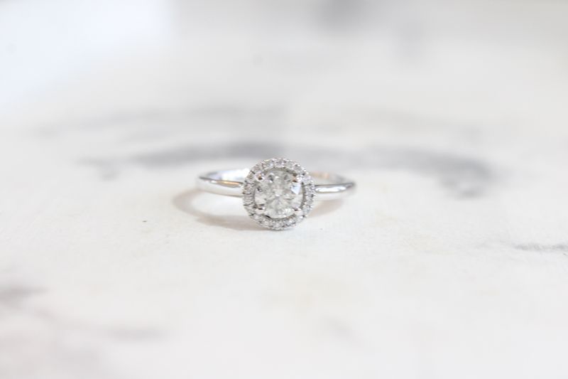 14kt White Gold 0.705 ct Total, 0.615ct Center Stone Round Halo Ring 14kt White Gold 0.705 ct Total, 0.615ct Center Stone Round Halo Ring