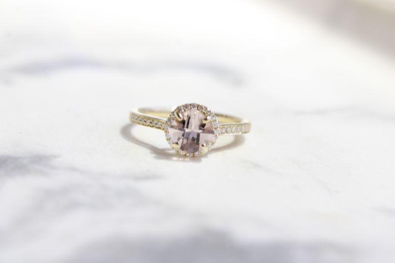 14K Yellow Gold Morganite w/ Diamond Halo 0.15ctw 14K Yellow Gold Morganite w/ Diamond Halo 0.15ctw