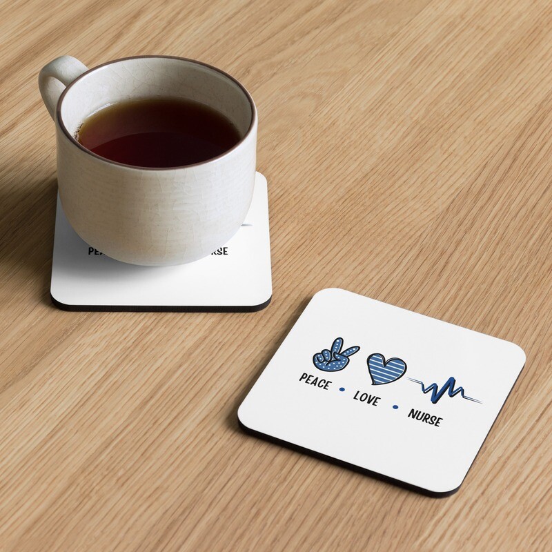 Peace &amp; Love Nurse Cork-Back Coaster (Single)