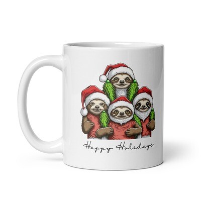 Sloth Holidays White Glossy Mug