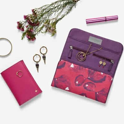 THE ELSEWHERE CO SILK JEWELLERY ROLL LARGE TROPICAL FUCHSIA THE ELSEWHERE CO SILK JEWELLERY ROLL LARGE TROPICAL FUCHSIA