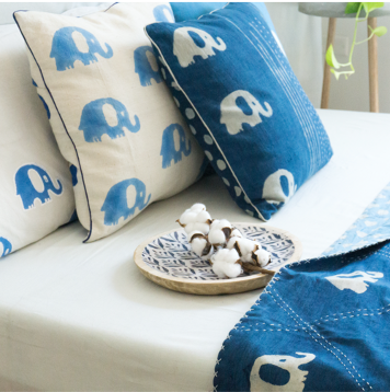 SUMMERBOAT KHADI WHITE AND LIGHT INDIGO ELEPHANT CUSHION SUMMERBOAT KHADI WHITE AND LIGHT INDIGO ELEPHANT CUSHION