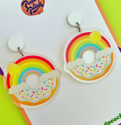 POODLE & PEACH RAINBOW DONUT ACRYLIC EARRINGS POODLE & PEACH RAINBOW DONUT ACRYLIC EARRINGS