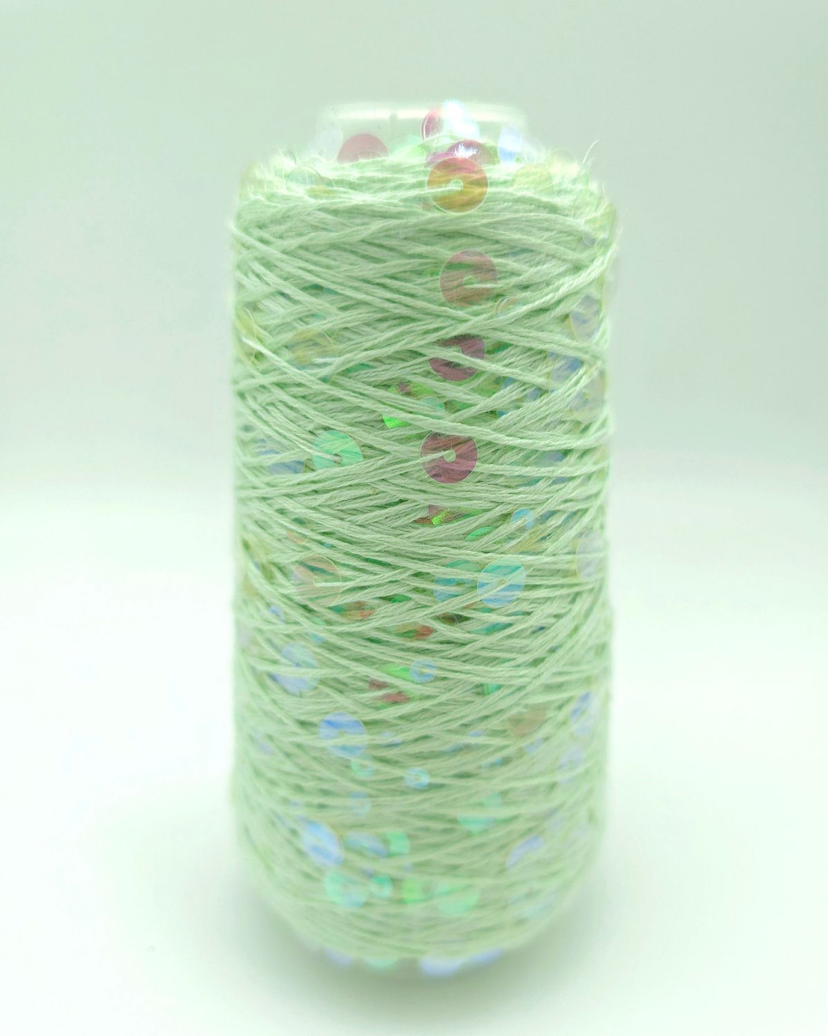 120, Pistachio /Transparent Rainbow Cotton with Sequins – 50 g / 150 m 120, Pistachio /Transparent Rainbow Cotton with Sequins – 50 g / 150 m