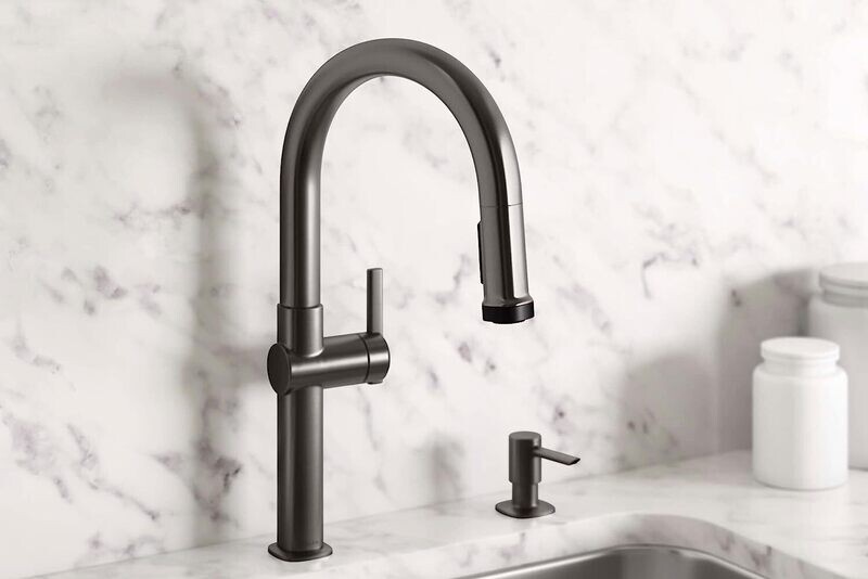GRIFO COCINA 1 COM RUNE PULL OUT CON DISPENSADOR NEGRO ACERO K