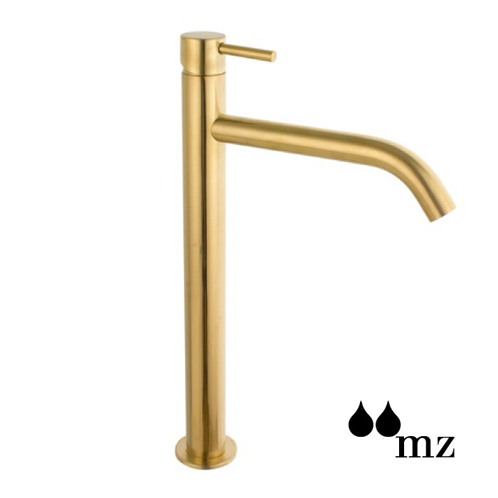 GRIFO LAVAM MINI 1 COM CAÑO ALTO CON DESAGUE ORO CEPILLADO MZ