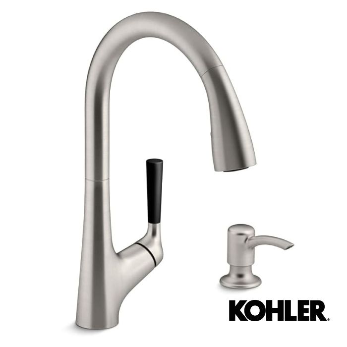 GRIFO COCINA 1 COM MALLECO PULL OUT CON DISPENSADOR ACERO VIBRANTE K