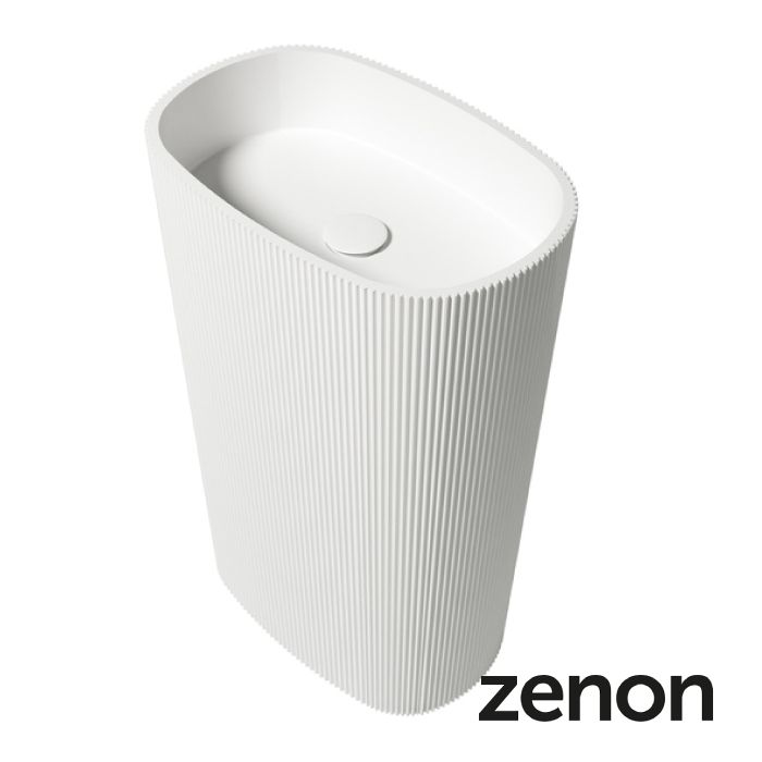 Lavamanos Olympia de Zenon | Solid Surface Glaciar White – Diseño Freestanding