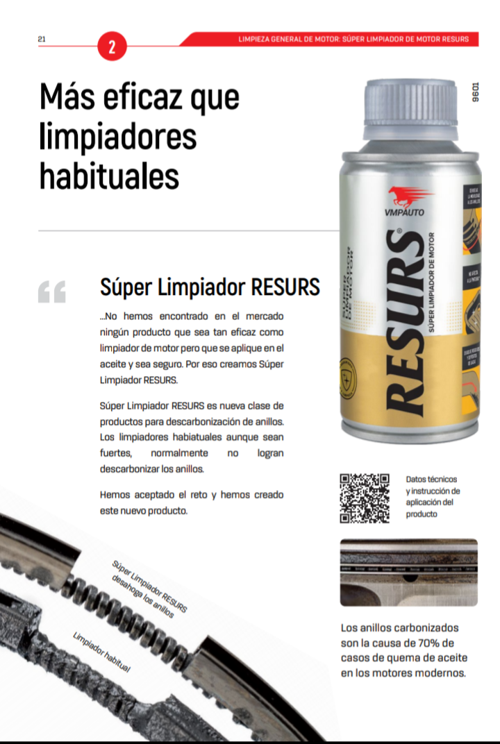 RESURS DE 100 ML. SUPER LIMPIADOR Y DESCARBONIZADOR PARA MOTOR.
