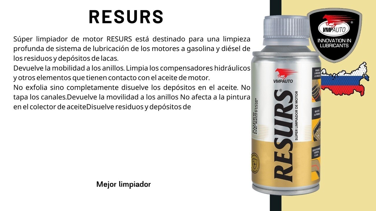 RESURS DE 100 ML. SUPER LIMPIADOR Y DESCARBONIZADOR PARA MOTOR.