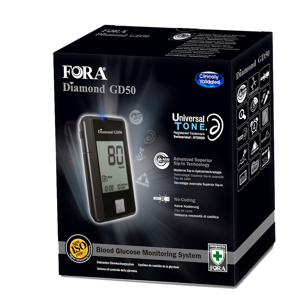 Fora Diamond GD50 Glucose Strips (50) + FREE FORA DIAMOND GD50 GLUCOSE METER