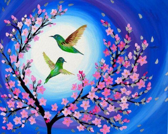 Hummingbirds in Cherry Blossom breeze