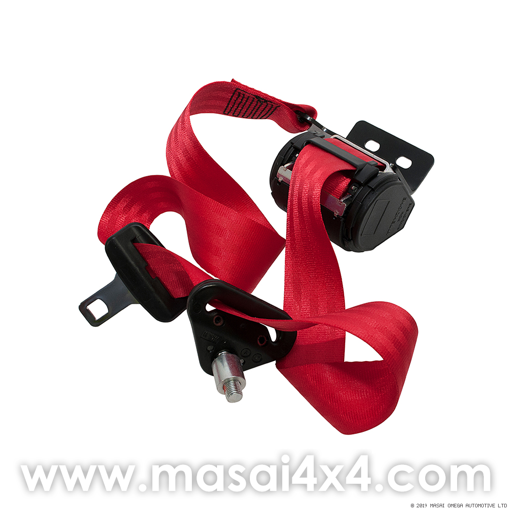 Front Seat Belts (Red or Black) for Defender 90 Station Wagon, 90 & 110 Hard-top 2-door (Equivalent to BTR6562 & BTR6561), Side: Red - Front Left Hand Side Seat Belt