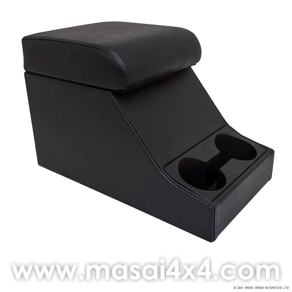 Chubby Box for Land Rover Defender with 2 Cup Holders (large chunky lid), Colour Options: Black Lid / Black Body