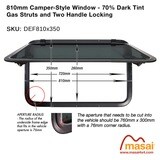 810mm x 350mm Camper Style Side Window - 70% Dark Tint