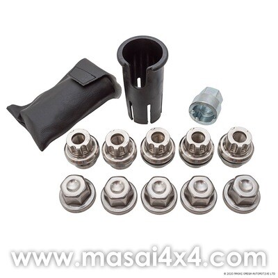 Locking Wheel Nuts & Key Kit (for Alloy Wheels) - Silver Caps - Defender / Disco1, RRC