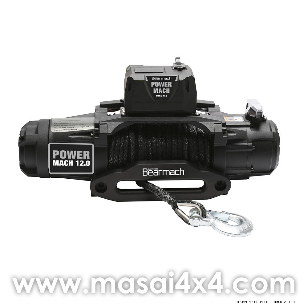 Power Mach 12,000lb 12v Two Speed Winch with 10mmx27m Synthetic Rope & Wireless Remote