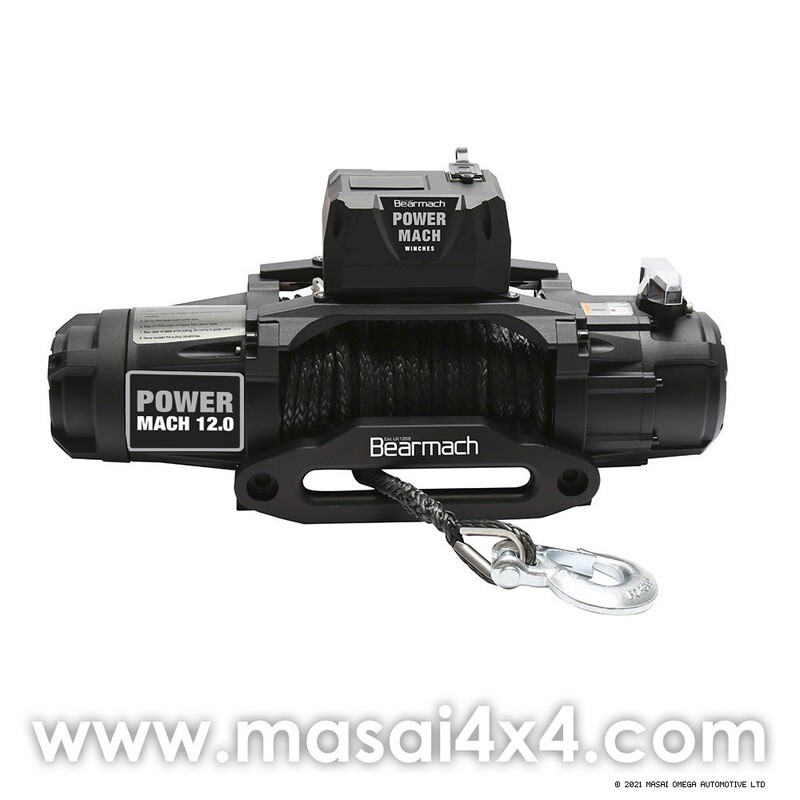 Power Mach 12,000lb 12v Two Speed Winch with 10mm x 27m Synthetic Rope ...