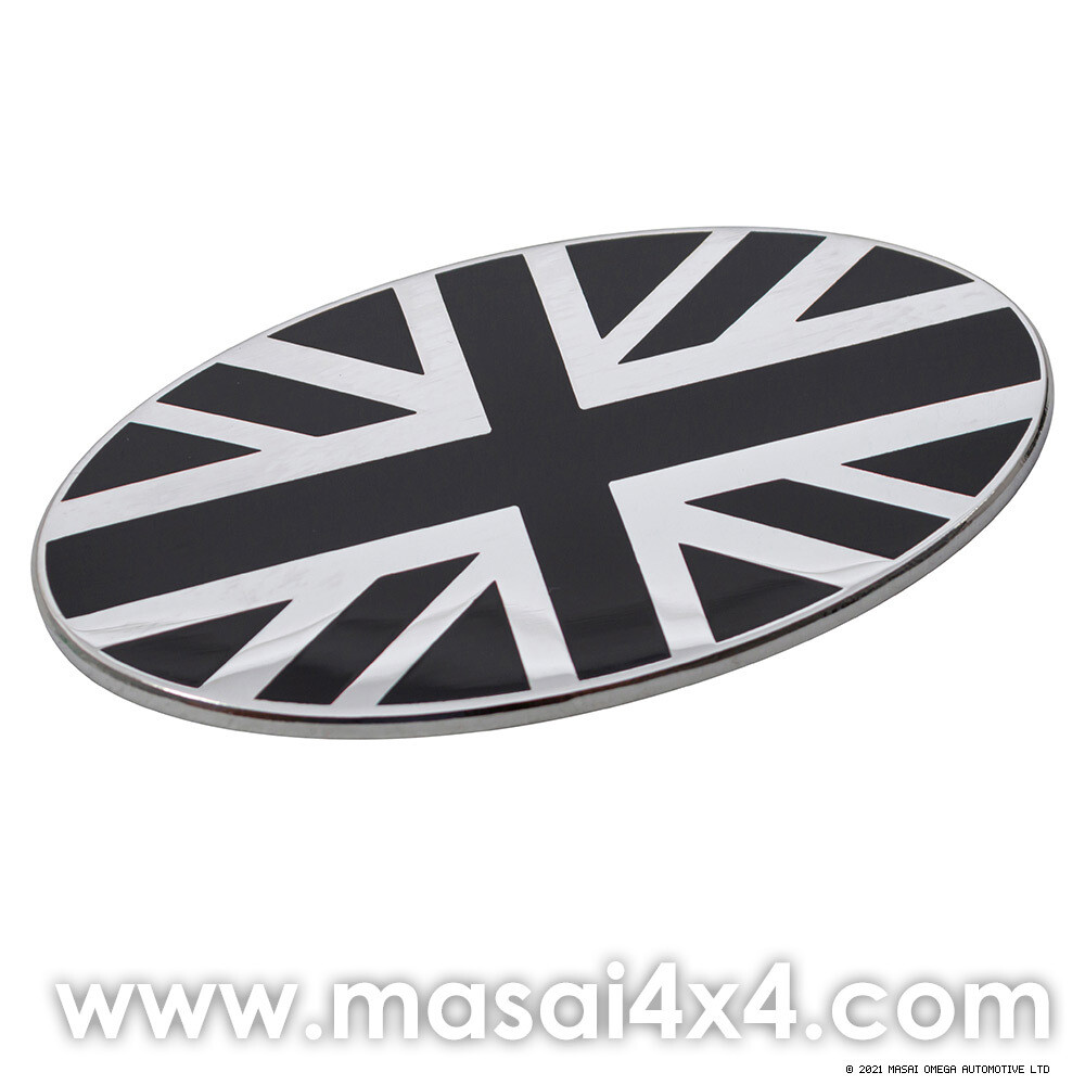 Self Adhesive Black & Chrome Union Jack Oval Badge (70mm x 37mm)