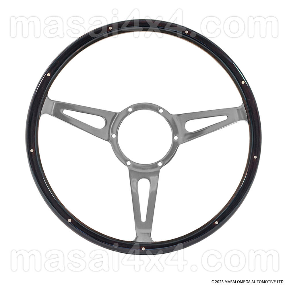 Mountney 15" Classic Steering Wheel for Defenders - Riveted Dark Wood Trim