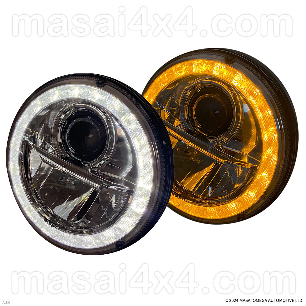 Pair of WIPAC 7" LED Headlights with Integral Indicators and DRLs, Type: For Right Hand Drive Vehicles