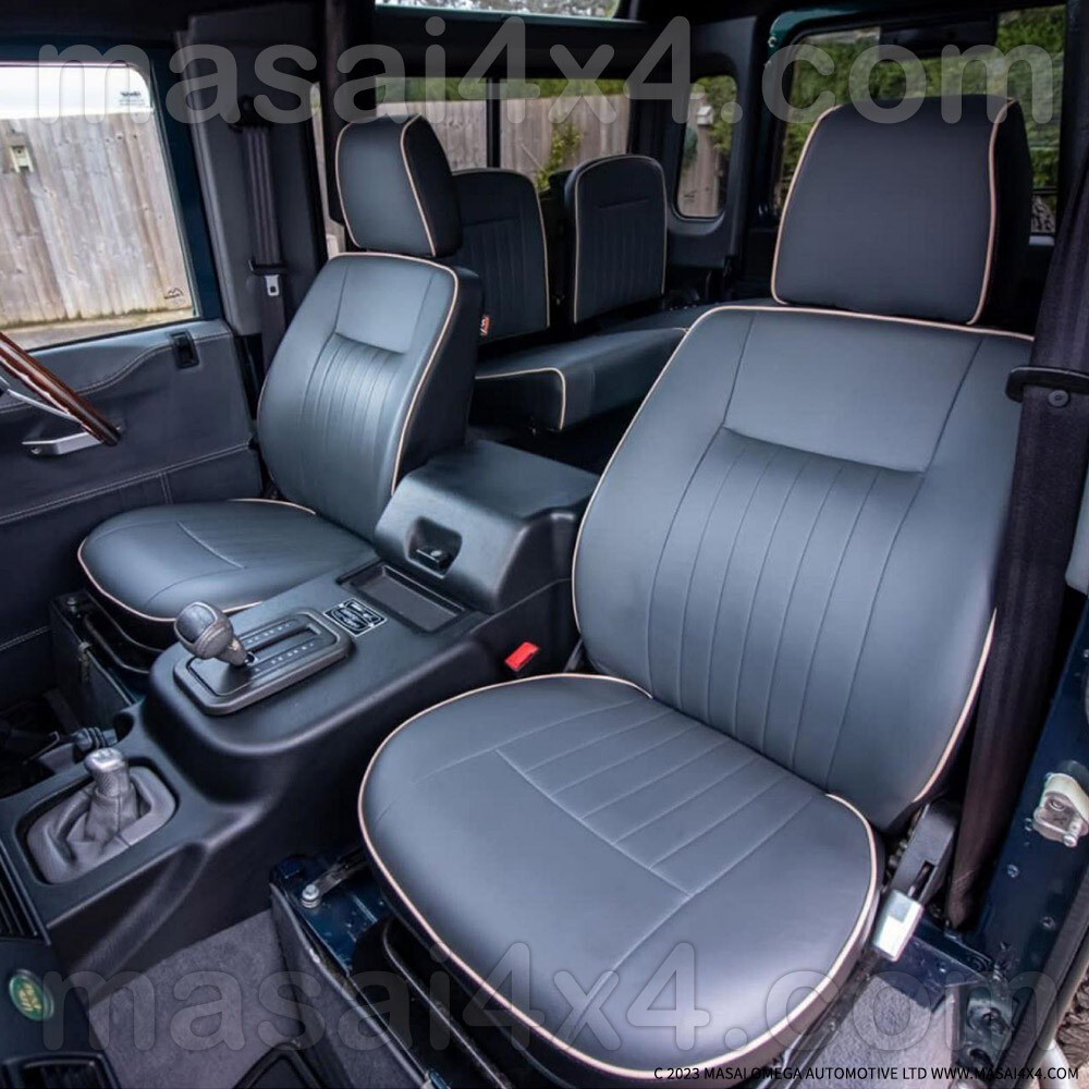 Front Seat Covers for Land Rover Defender TD5, 200TDI & 300TDI - Flute style with Piping, Seat Covers Required? (Buy Separately): Front Seats ONLY (Pair), Colour Style: Grey with Cream Piping