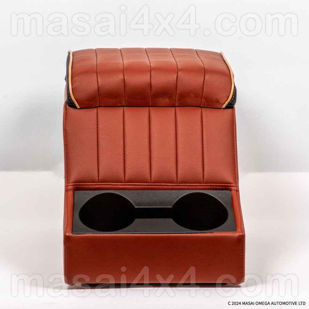 Masai Flute Style Cubby Box for Land Rover Defender - with 2 Cup Holders, Colour Options: Tan with Cream Piping