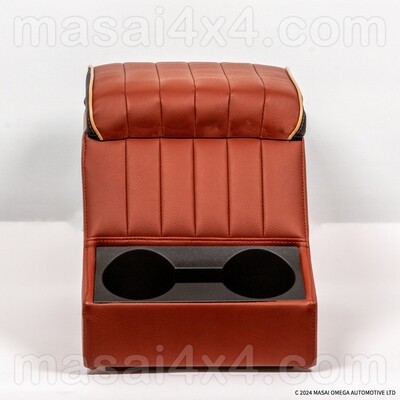 Cubby Box with 2 Cup Holders - Masai Flute Style - for Land Rover Defender and Series 3, Colour Options: Tan with Cream Piping