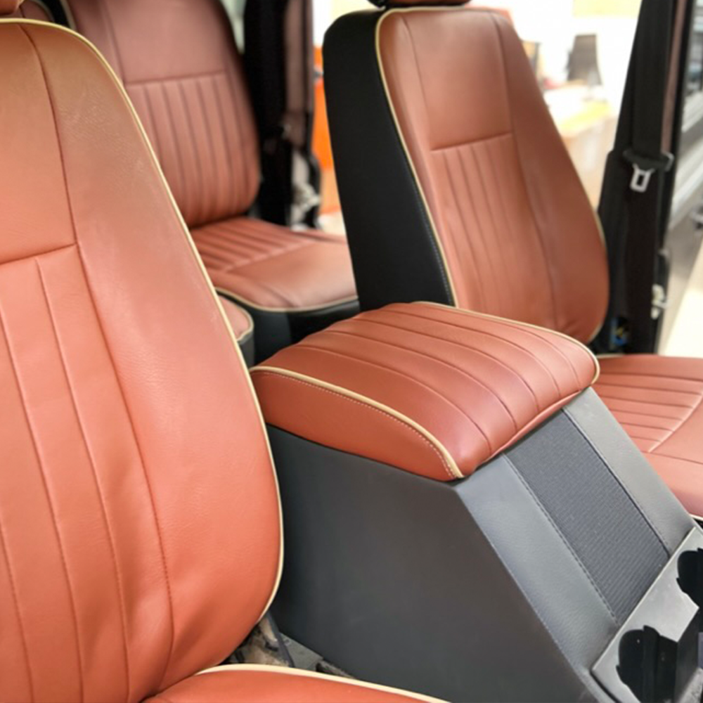 Masai Cubby Box Lid Cover for Land Rover Defender, Colour choice: Tan with Cream Piping