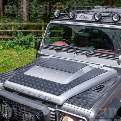 2 Piece 3mm Aluminium Chequer Plate for Land Rover Defender Puma Bonnets-Black-21