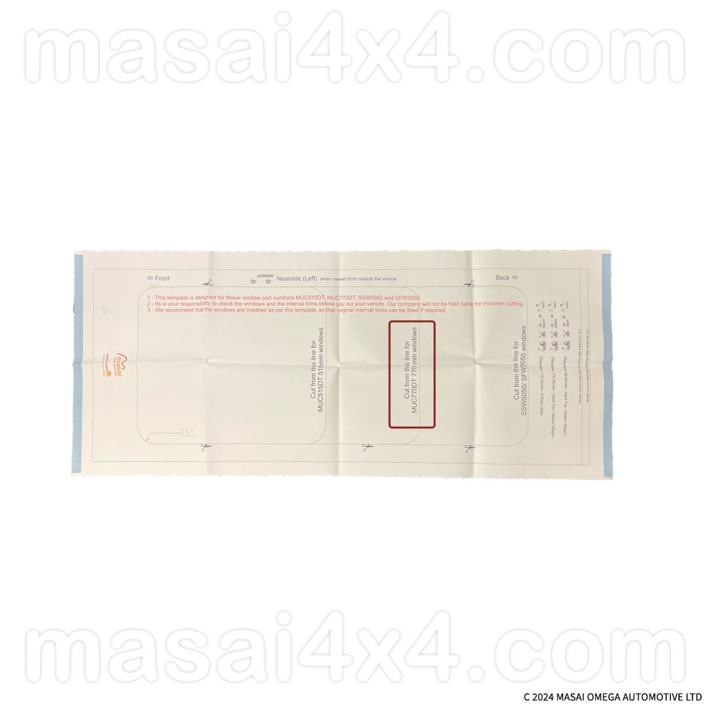Paper Template - Paper Template - To Fit Sliding Side Windows for Defender 110 2-Door 200TDI, 300TDI, TD5 & PUMA TDCI (50/50 radius) - MUC770DT