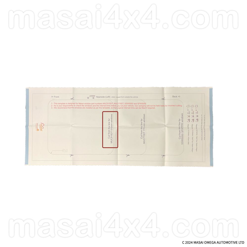 Paper Template - Paper Template - To Fit Sliding Masai Slide Opening Dark Tint Blind Spot Side Windows for Defender 90 and 110 hard top / panel van - MUC515DT