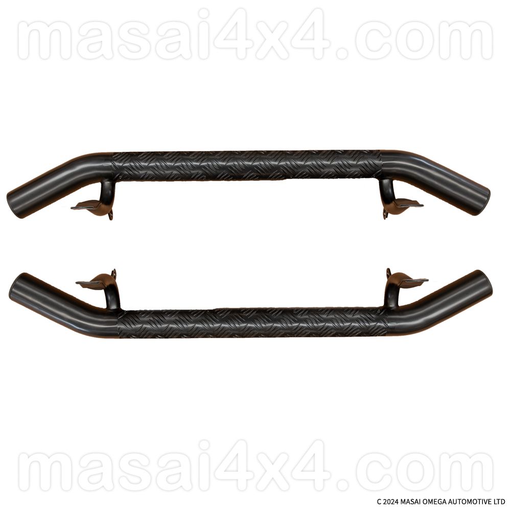 Masai "Fire and Ice" style Tubular Side Steps for Land Rover Defender 90 - Black Chequer Plate DISCOUNT VERSION