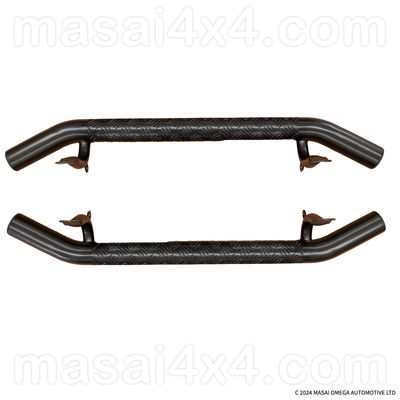 Masai "Fire and Ice" style Tubular Side Steps for Land Rover Defender 90 - Black Chequer Plate DISCOUNT VERSION