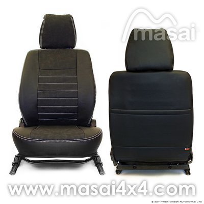 Front Seat Covers for Land Rover Defender 90 & 110 TD5, 200TDI & 300TDI - Masai Deluxe Style, Covers (Purchase Separately): Front (Pair), Colour Style: Black with White Stitch