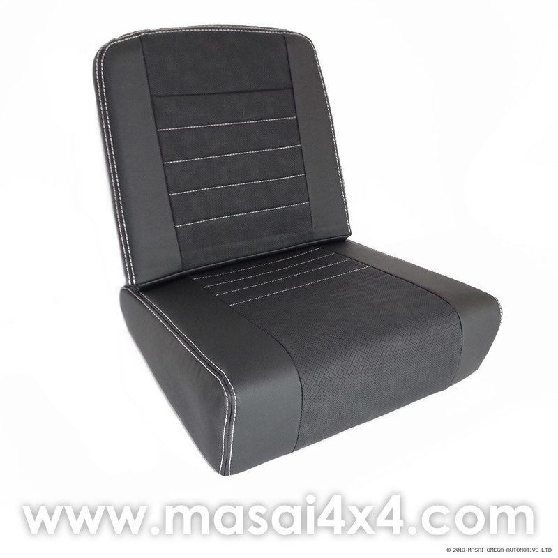 Inward Facing Tip-up Rear Seat Covers for Defender (89-07) - Masai Deluxe Style - pair, Colour Style: Black with White Stitch