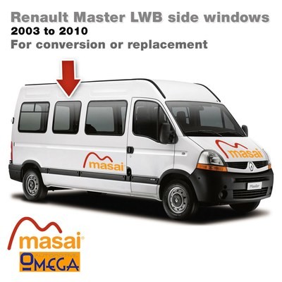 Offside Middle Glass for L3 Renault Master LWB (Pre 5/2010) - Bonded Van Side Windows