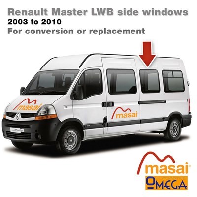 Nearside Middle Glass for L3 Renault Master LWB (Pre 5/2010) - Bonded Van Side Windows