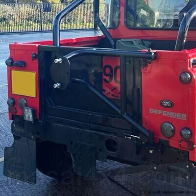 Round Tube, Swing-Away, Spare Wheel Carrier - for soft top or pick-up Land Rover Defender